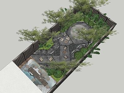 现代新中式别墅庭院 现代庭院