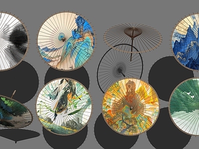 复古新中式遮阳伞 水墨油纸伞组合