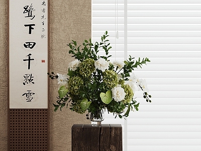 现代花艺 玻璃花瓶 鲜花摆件 花艺花卉 插花 字画