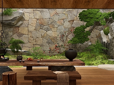 侘寂庭院小品 现代诧寂庭院花园 现代日式庭院花园 日式枯山水庭院 诧寂风庭院小品 诧寂风室外茶室