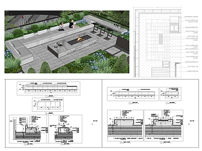 现代新中式庭院 卡座吧台 屋顶花园 休闲座椅 沙发 施工图