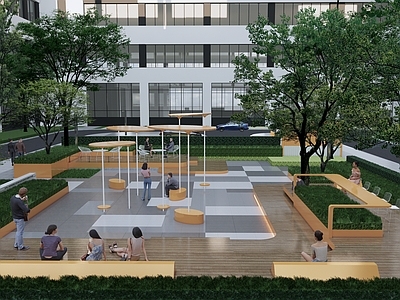 现代办公园区景观 产业园休闲区 办公园区景观 林下休闲广场