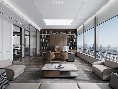 现代经理办公室 经理办公室 洽谈区 办公桌 屏风