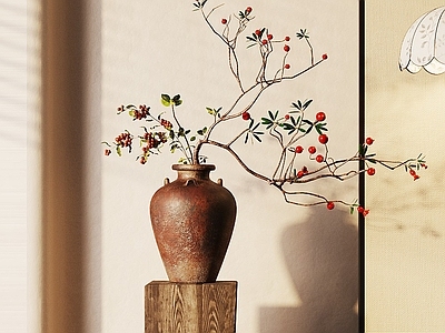 新中式花艺 花艺花卉 插花花艺 宋式花瓶 吊灯 干枝摆件