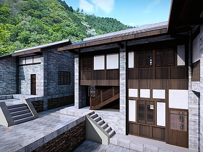 新中式中式乡村民房 民居 住宅 民国 砖木