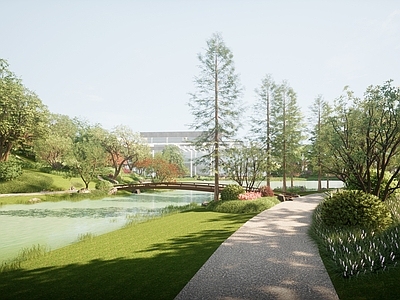 新中式中式景观公园 公园景观 栈道 木桥 湖景 湿地景观