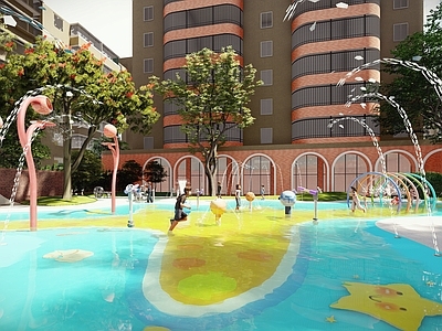 现代新中式教育校园景观 幼稚园 儿童活动区 儿童戏水区 幼儿园 学校活动