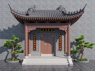 中式新中式古建筑 大门 门头 徽派大门 徽派建筑 入户门