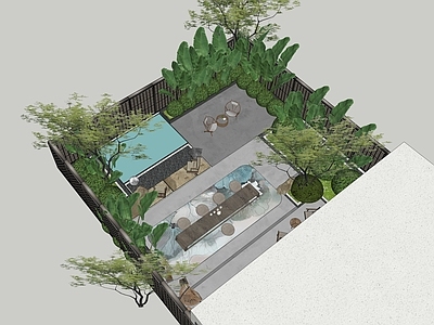 现代新中式别墅庭院 现代庭院
