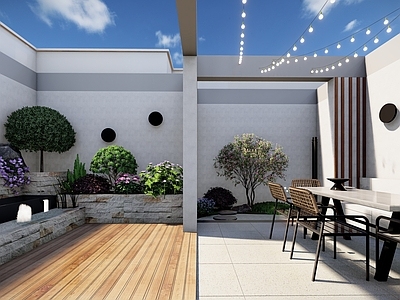 现代屋顶花园 屋顶花园 休闲露台 叠水