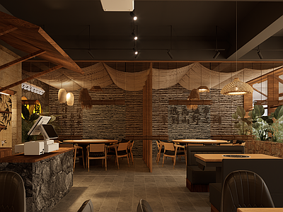 现代侘寂火锅店 现代 山野风 诧寂风 火锅店