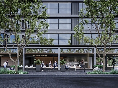 简约现代商业综合体景观 中海商业沿街景观 咖啡商业店铺景观 店招商业景观 商业外摆铺装景观