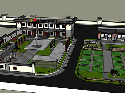 新中式乡村庭院 现代美丽乡村村委 菜地 萌宠 农具