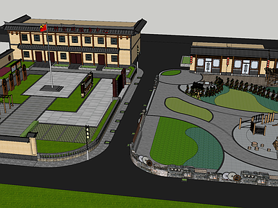 现代新中式乡村庭院 现代美丽乡村 党群服务中心 休闲广场 菜园菜地