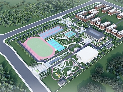 现代教育校园景观 大学校园 校园景观 大学 运动场