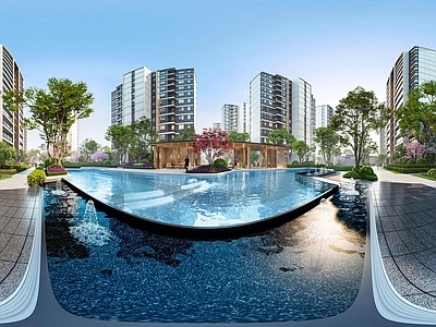 现代简约小区HDR 洋房社区 住宅景观 全景花园