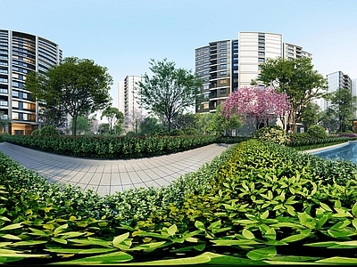简约现代小区HDR 住宅花园 社区景观 全景景观