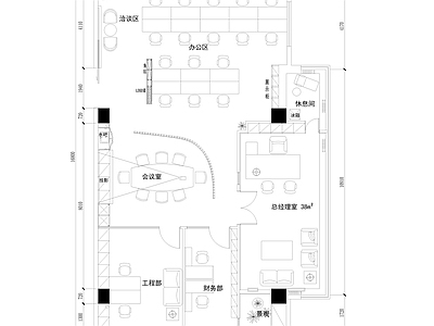 现代开放办公室 开放式办公室平面 总经理办公室 董事长办公室 共享办公室 施工图