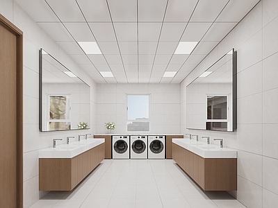 现代公共卫生间 现代公共洗衣房 洗衣机 洗手台