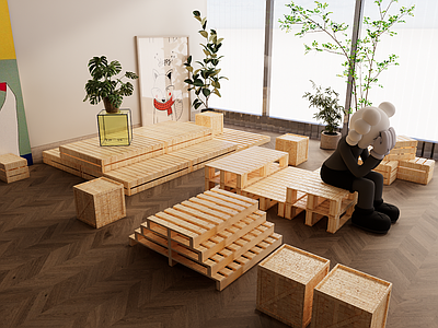 现代其他展厅 木托盘 木箱 服装展厅 酒展厅 展厅入口