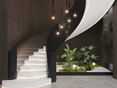 现代极简楼梯间 现代钢板楼梯 旋转楼梯 楼梯间