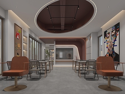 现代其他商业空间 理发店桌椅洗头床