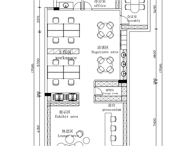 现代开放办公室 150平办公室 施工图