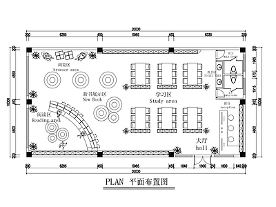 现代图书馆 200平图书馆 图书馆平面图 施工图