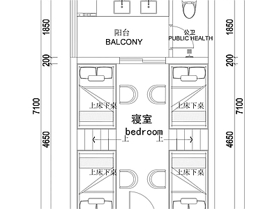 现代宿舍 四人寝室平面图 学校宿舍 学生宿舍 员工宿舍 施工图