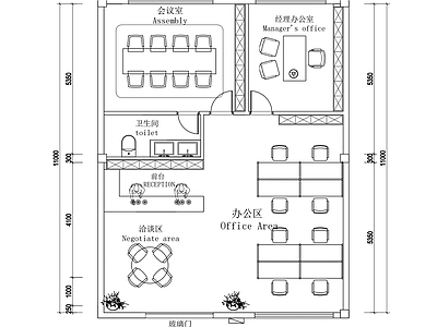 现代开放办公室 100平办公室 施工图