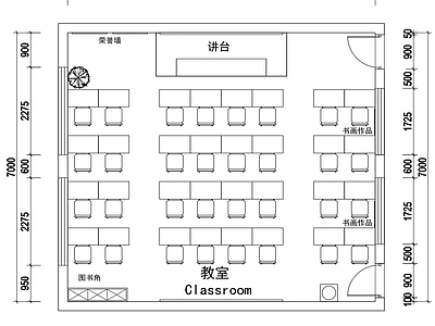 现代教室 60平教室平面图 施工图