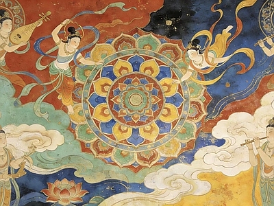中式现代其他外立面 敦煌壁画素材手绘 敦煌壁画 壁画 敦煌手绘 手绘