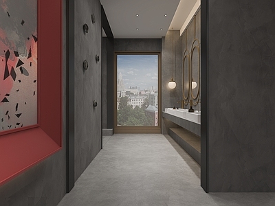 现代公共卫生间 公共洗手台卫生间