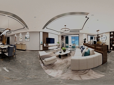 新中式中式室内HDR 客餐厅HDR