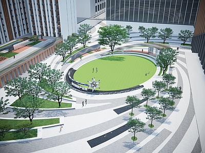 现代办公园区景观 现代产业园景观 办公中心广场 产业园广场景观