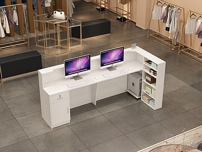 工业现代服装店 前台吧台 服装店 收银台