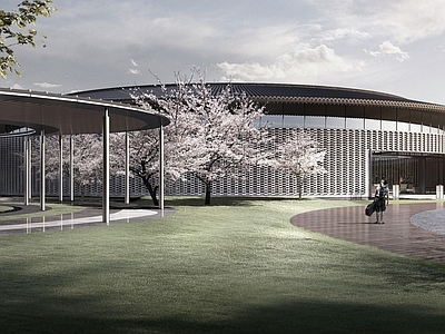 现代新中式文化馆 文化建筑 圆形建筑 中式建筑