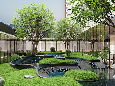 现代极简办公园区景观 会所观景平台 下沉庭院景观 现代小区景观 轻奢庭院景观 新中式庭院景观
