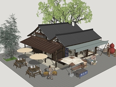 新中式其他商业建筑 影视乡村商业 乡村商业民居 商业民俗小院 民俗小吃店