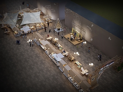 现代中式商业综合体景观 夜市售卖 摊贩经济 网红经济 夜市经济 高级感