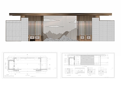 小区主入口 现代大门 新中式门廊 施工图