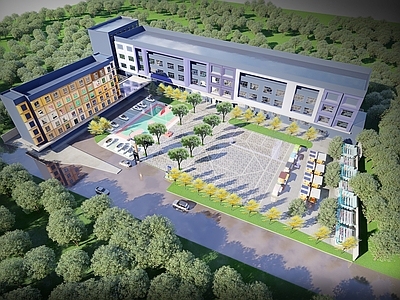 现代法式小学 学校 中学 宿舍楼 校园景观