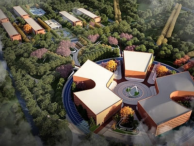 现代新中式风格建筑 歌剧院 图书馆 美术馆 博物馆 红砖建筑