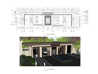 小区主入口 大门 中式门廊 施工图
