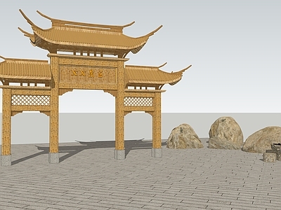 新中式牌坊牌楼 竹子牌坊 公园入口 景区入口