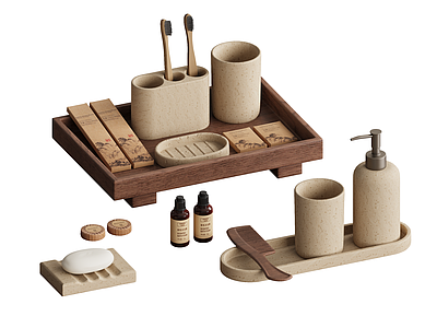 洗浴用品 洞石洗漱杯套装 漱口杯刷牙杯 酒店名宿洗漱用品 香皂牙具梳子 卫浴托盘沐浴露
