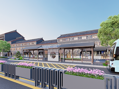 新中式中式公交站台 新中式公交站台 公交站台廊架