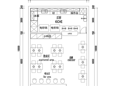 现代中餐厅 快餐店平面布置图 施工图
