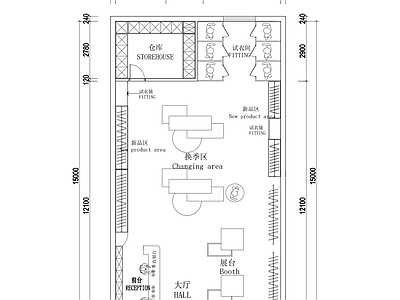 现代服装店 服装店平面布置图 施工图