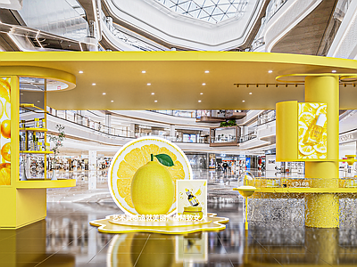 现代极简美妆店 现代网红美妆店 现代化妆品展厅 水果柠檬艺术装置 现代医美展览美陈 网红商场店铺站台